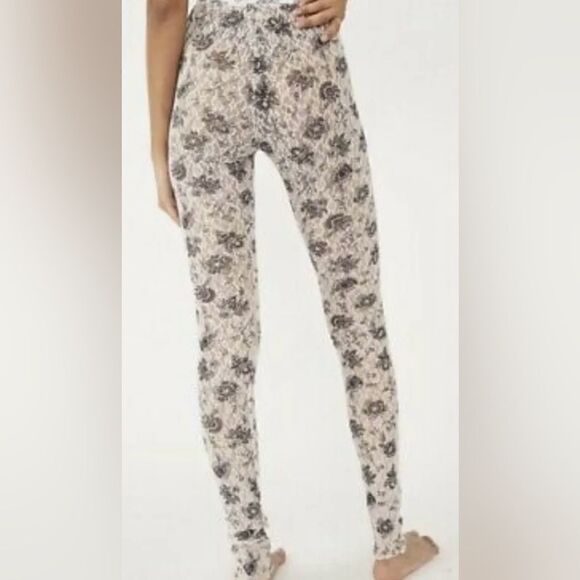 Free People Grey Floral Layered In Lace Footless Tights Chamoix Cream M NWT - Picture 3 of 11